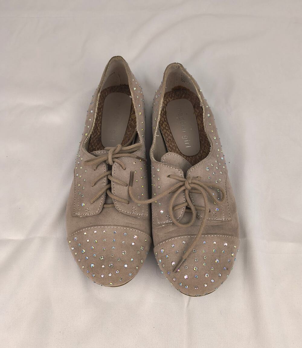 Madden Girl Julissa Rhinestone Faux Suede Oxford Flats - Taupe - Size 7